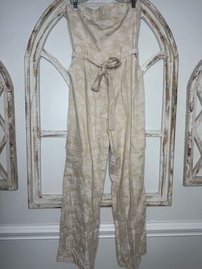 Needii Wide-Leg Strapless Jumpsuit in Beige Camo- Sz Small- NWT